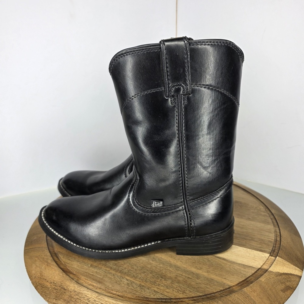 Justin Basic Dress Roper Mens Black Leather Cowboy Western Boots 9.5 EE JB3000